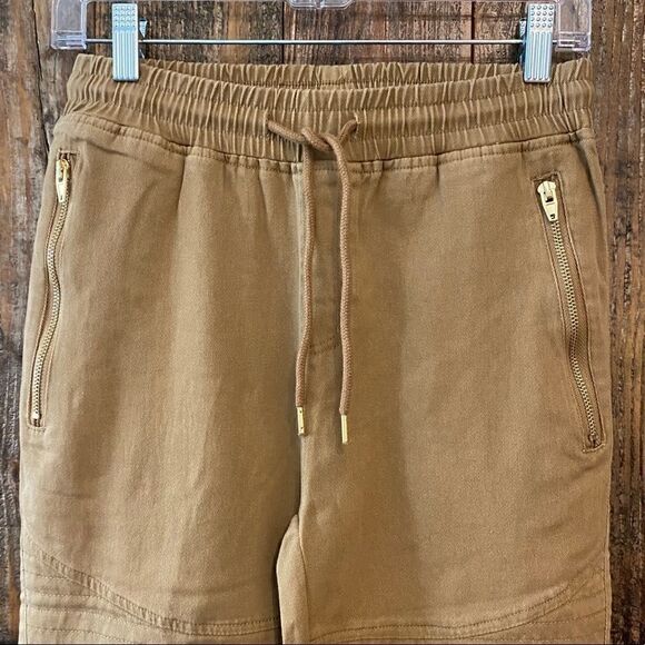 NX3 S Khaki HipHop Dance Baggy Waist Tie Padded Knee Stretch Cuffed Pants - Picture 6 of 9